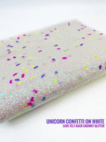 Unicorn Confetti on White - Luxe Felt Backed Chunky Glitter