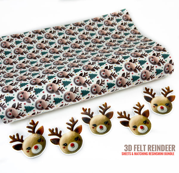 3D Felt Reindeer - Sheet & Matching Planar Resins, Mini Bundle