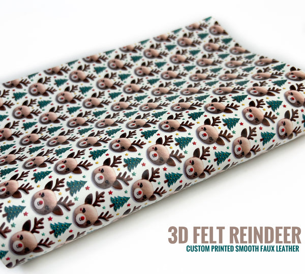 3D Felt Reindeer - Custom Printed Smooth Faux Leather