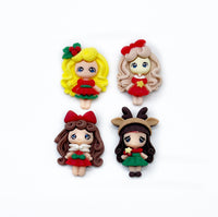 Christmas Girls - Mixed Set 3D Resin Flatback Embellishments - 4pcs