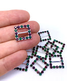 Red & Green Square Rhinestone Slider Buckles