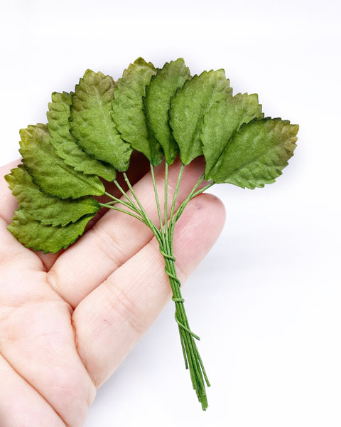 Mulberry Paper Small Green Rose Leaves